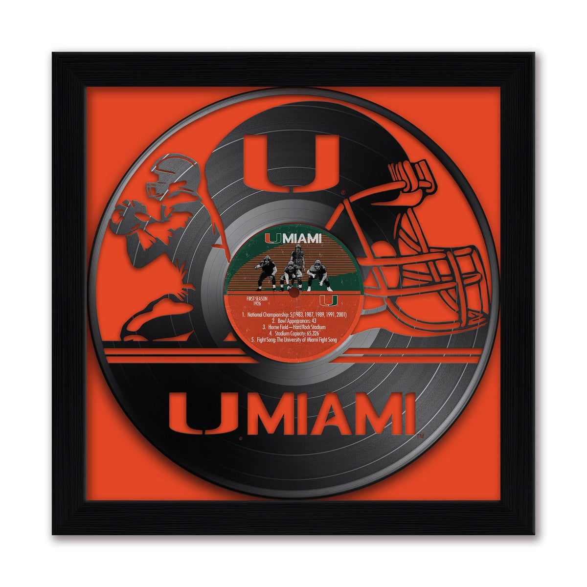 Sporticulture - Miami Hurricanes Framed 13" x 13" Vinyl Record Art Print - Orange