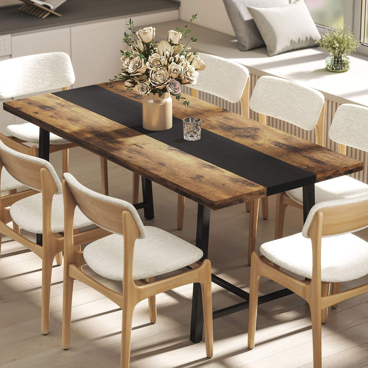 Homcom - Kitchen Table for 8 People - Rustic Brown