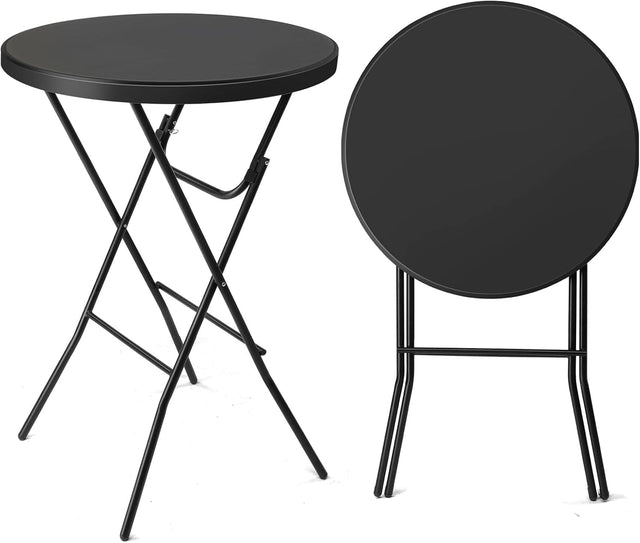 Front. Winado - 32in Round Folding Commercial Banquet Table Portable Plastic Coffee Card Dining Table for In/Outdoor Party Wedding Event - Black-41" H.