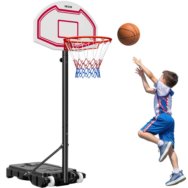 Front. VEVOR - Portable Basketball Stand, 5.2 to 6.9 ft Height Adjustment Basketball Hoop & Goal, Kids Adjustable Basketballs Hoop - Red + Black + White.