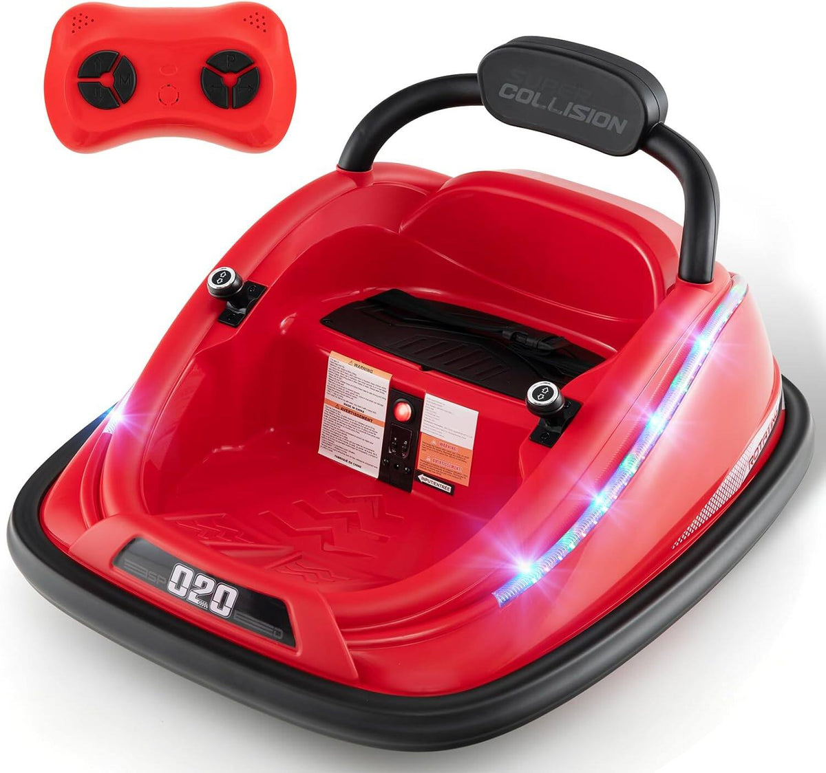Costway - Bumper Car for Kids Electric Ride on Car with Remote Control Joystick Flashing LED Lights - Red