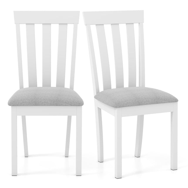 Front. Costway - Dining Chair Set of 2 Upholstered Wooden Chairs with Padded Seat Rubber Wood Frame - White.