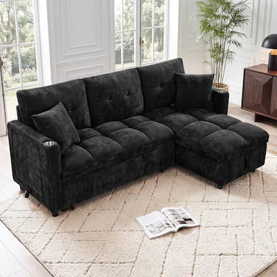 Anysun - Sectional Sleeper Sofa w/ Pull-Out Bed, Chenille Cloud Couch, Storage Chaise, USB, L-Shape Modular, Apartment