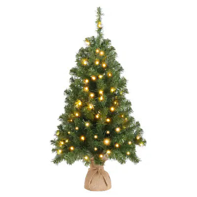 Winado - Christmas Mini Tree 3FT with Lights, 150 Branches, PVC Material Top Stars Linen Base for Indoor Holiday Party Decoration