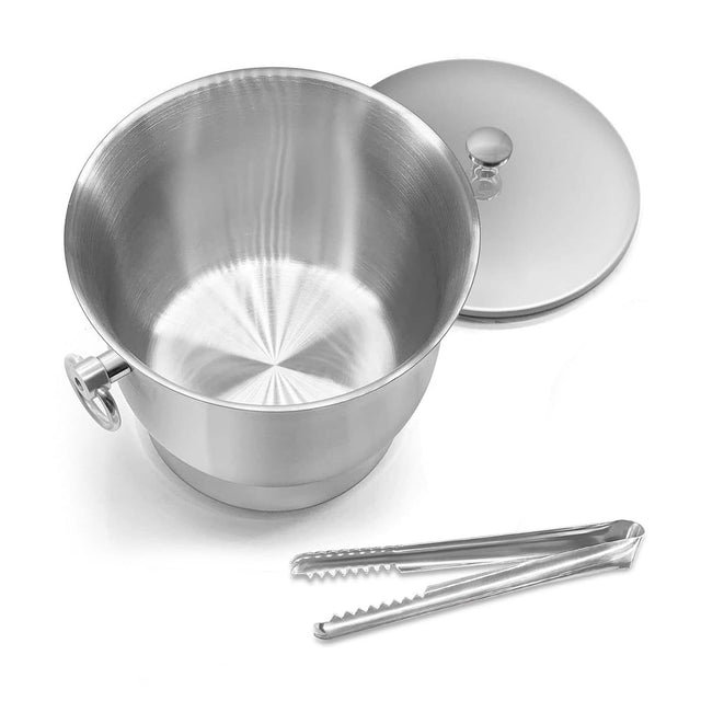 Front. Fortune Candy - Insulated Ice Bucket, 3.3 L, Double Walled 18/8 Stainless Steel Ice Bucket with Ice Tongs and Lid - Silver.
