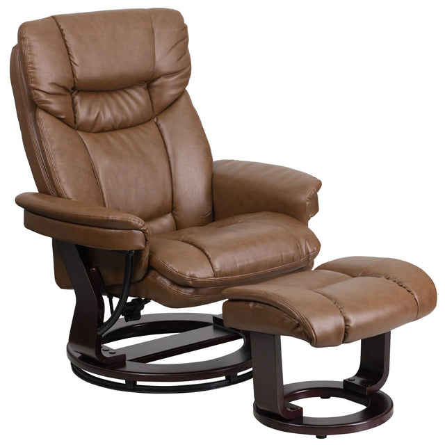 Front. Emma + Oliver - Multi-Position Recliner & Curved Ottoman with Swivel Wood Base - Palimino.