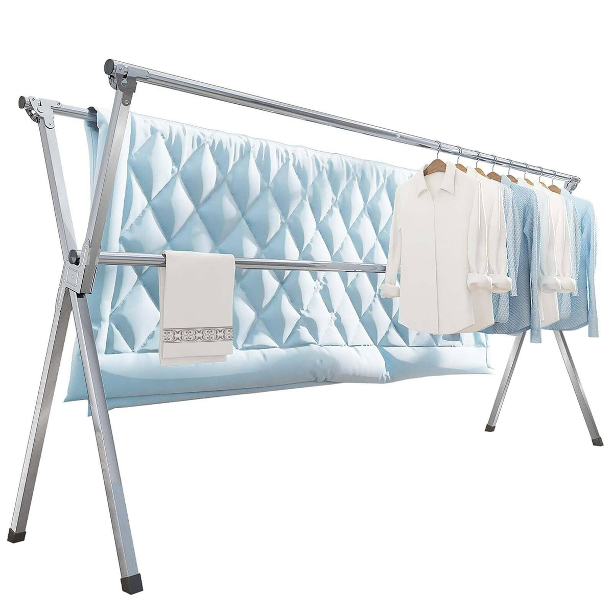 Dazzed Corner - 95 Inches Folding Outdoor Indoor, Foldable Laundry Drying Rack - Silver