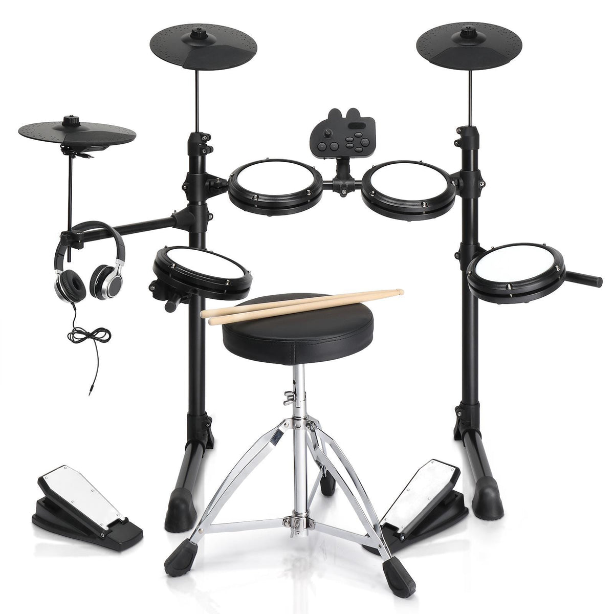Winado - Electronic Drum Set for Beginner with 4 x 7in Drum Pads, 3x 10in Cymbals, 150 Sounds, Drum Module, Headphones, Drumstick