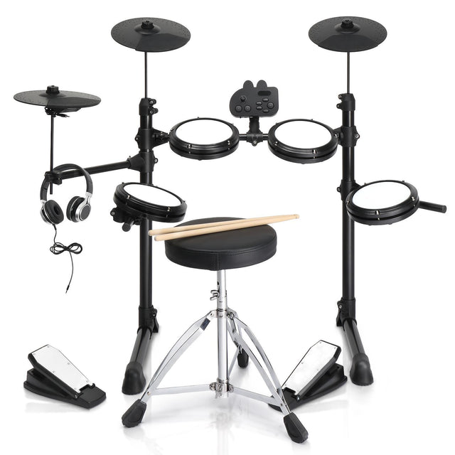 Front. Winado - Electronic Drum Set for Beginner with 4 x 7in Drum Pads, 3x 10in Cymbals, 150 Sounds, Drum Module, Headphones, Drumstick.