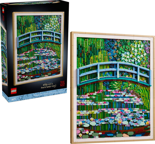 The text on the image reads:

"LEGO art

THE MONET

Bridge over a Pond of Water Lilies

18+ 31220 3179 pieces

art"