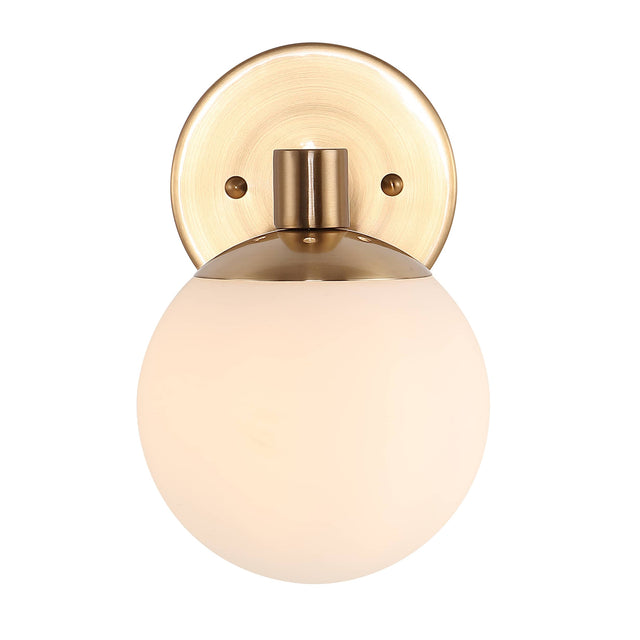 Front. Jonathan Y - Modernist Globe 5.75" 1-Light Metal/Frosted Glass Modern Contemporary LED Vanity, Brass Gold/Black - Brass Gold/Black.