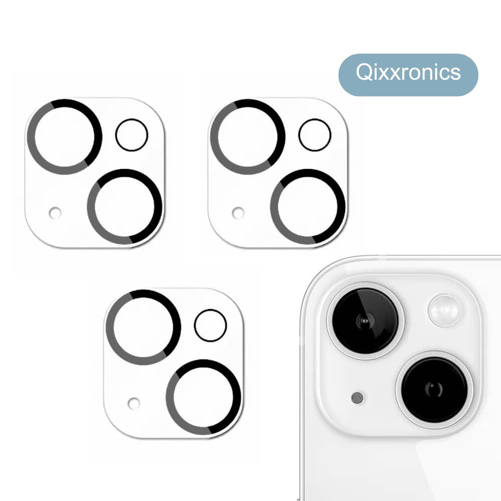 Qixxronics - 3x Camera Lens Protector Compatible with iPhone 15 Plus Camera Lens Tempered Glass Protector [Night Circle] - Clear