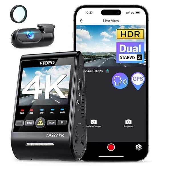 VIOFO - A229 Pro 4K HDR Dash Cam, Dual STARVIS 2 IMX678 IMX675, 4K+2K Front and Rear Car Camera, 2 Channel with HDR - Black