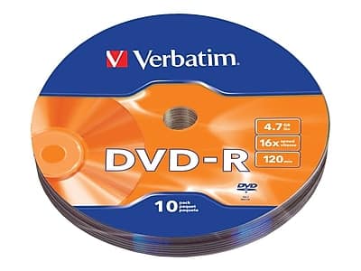 Verbatim  
DVD-R  
4.7 GB  
16x speed  
120 min  
10 pack