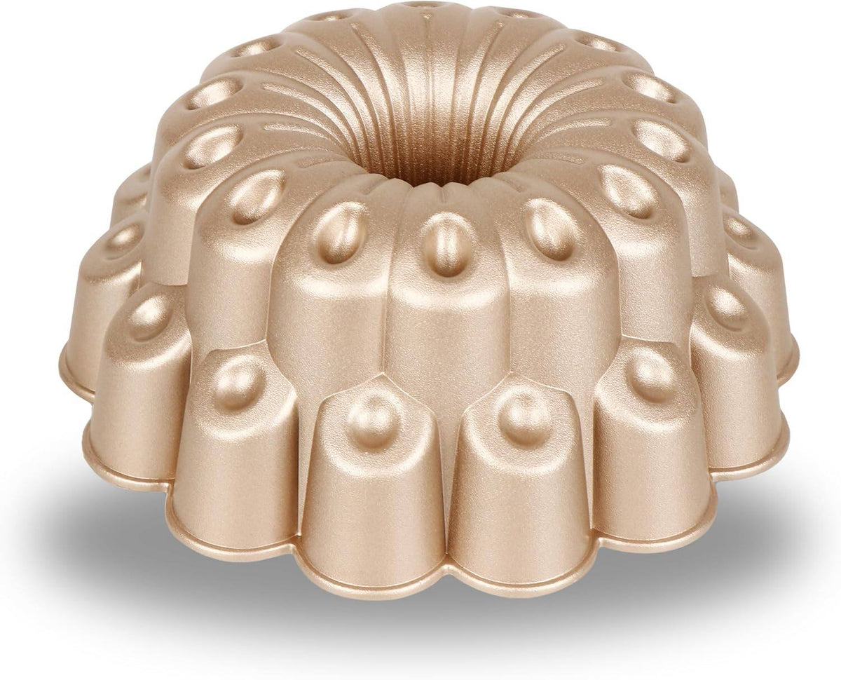 Baker's Secret - Fluted Cake Pan, Cast Aluminum 2 Layers Nonstick Coating (Marquise) - Champagne Gold