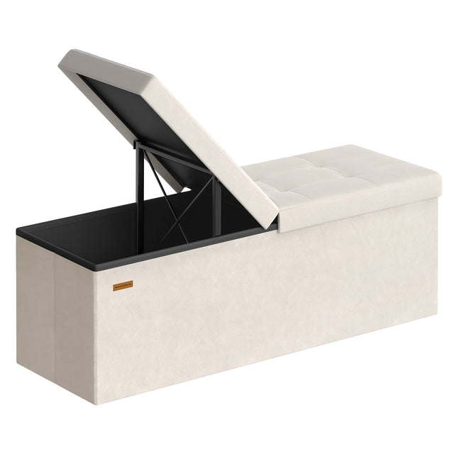 Front. Songmics Home - 43 Inches Storage Ottoman, Foldable Storage Bench with Flipping Lid, 660 lb Load Capacity, for Entryway, Living Room - Cream White.