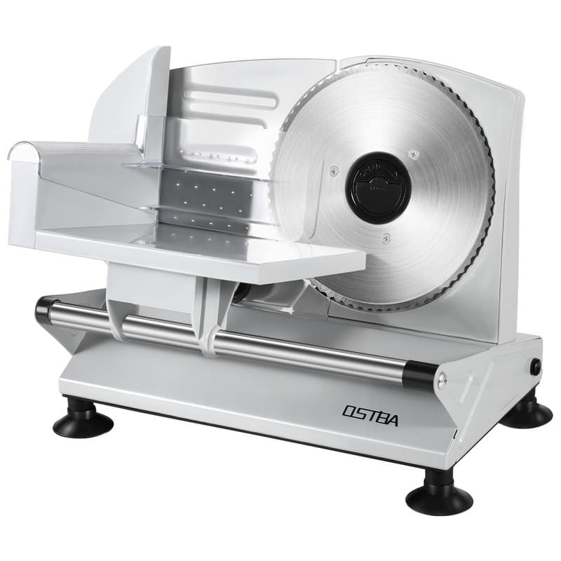 OSTBA - 150W Meat Slicer, 6.7" stainless steel blades, adjustable 0-15mm, for cold cuts, cheese, bread, fruit - Silver