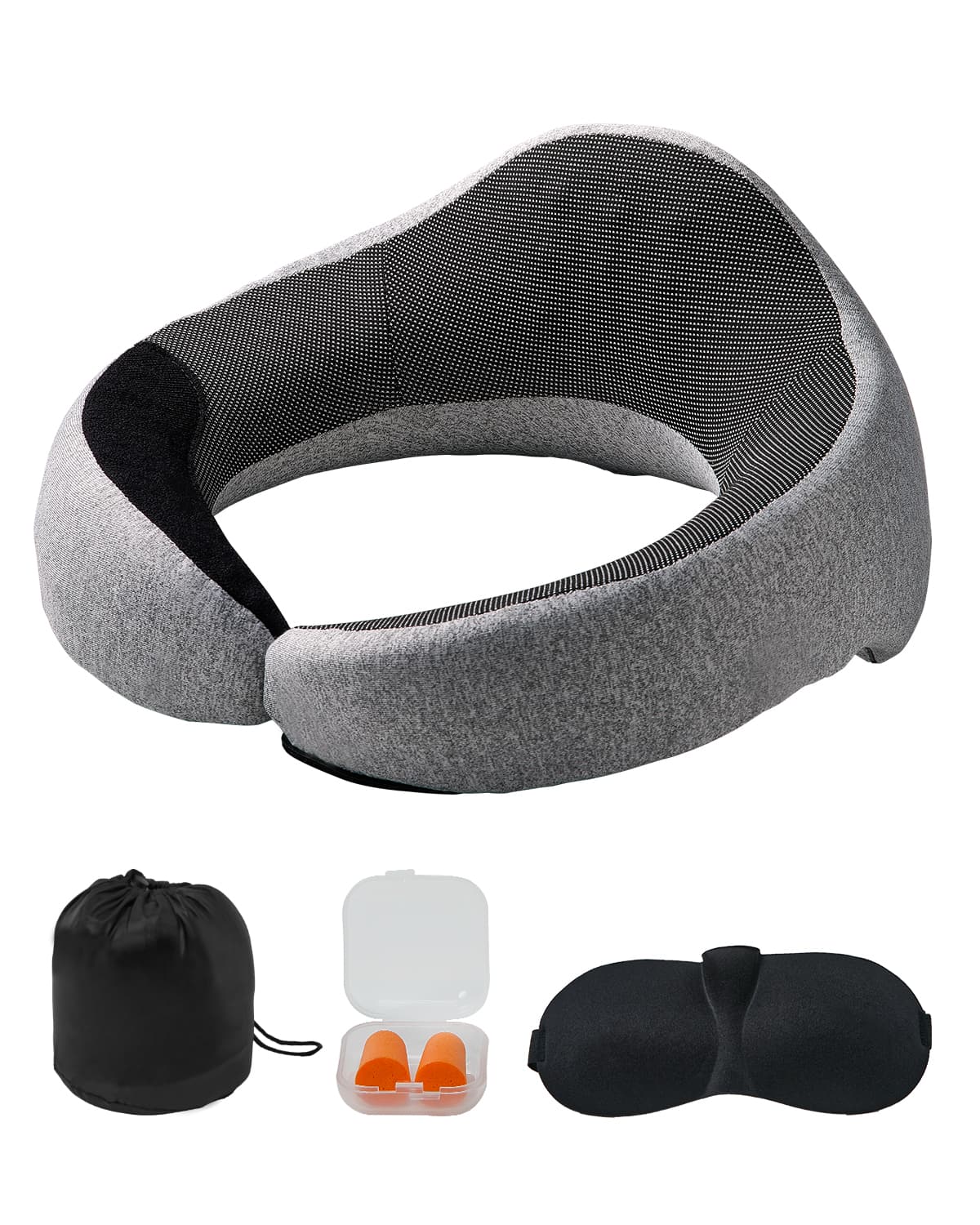 VEVOR - Travel Pillow, Double-Layered 3D Support Neck Pillow for Traveling, 360° Flexible Rotation - Gray