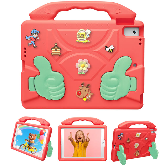Front. Dteck - Kids Case for 9.7" iPad 6th/5th Generation / iPad Air 2, Shockproof Silicone Stand Cover with Fun Charms - Red.
