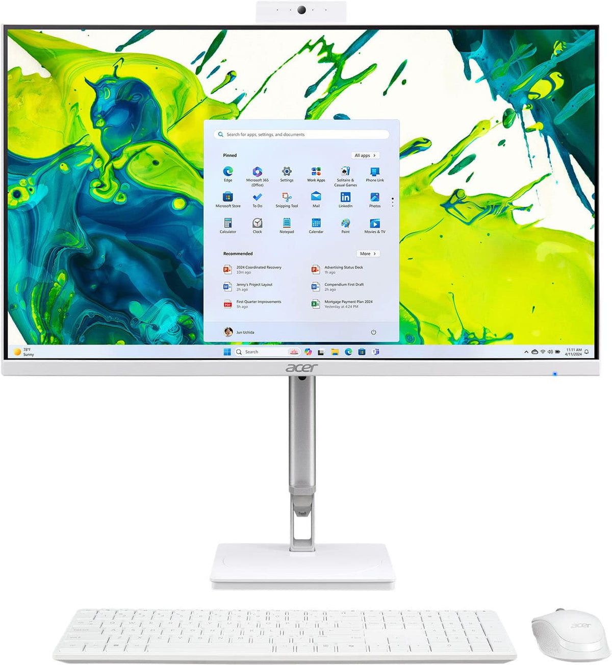 Acer - Aspire C24 AIO Desktop – 23.8” Full HD 144Hz Display 2k- Intel Core Ultra 5 processor 125H 2023 - 16GB - 512GB Storage - White