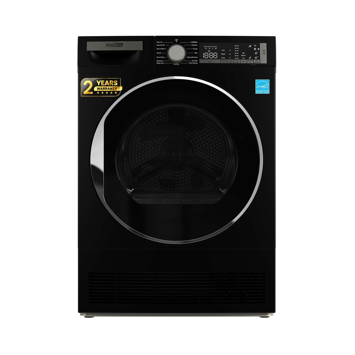 Conserv - 4 Cu. Ft. Ventless Condensing Electric Dryer | Sanitize, LED, Reversible Door | Energy Star 220V - Stackable - Matte Black