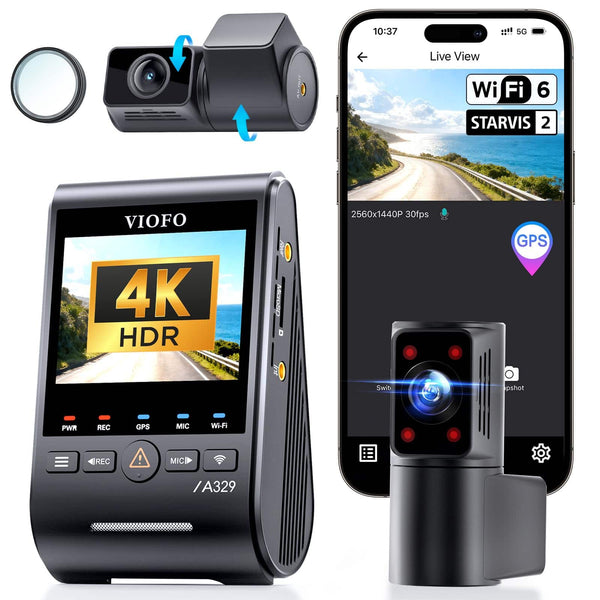 VIOFO - A329S 4K 3 Channel Dash Cam, 4K Front + 2K Cabin Fisheye (210°) + 2K Rear, Supports up to 4TB SSD Storage - Black