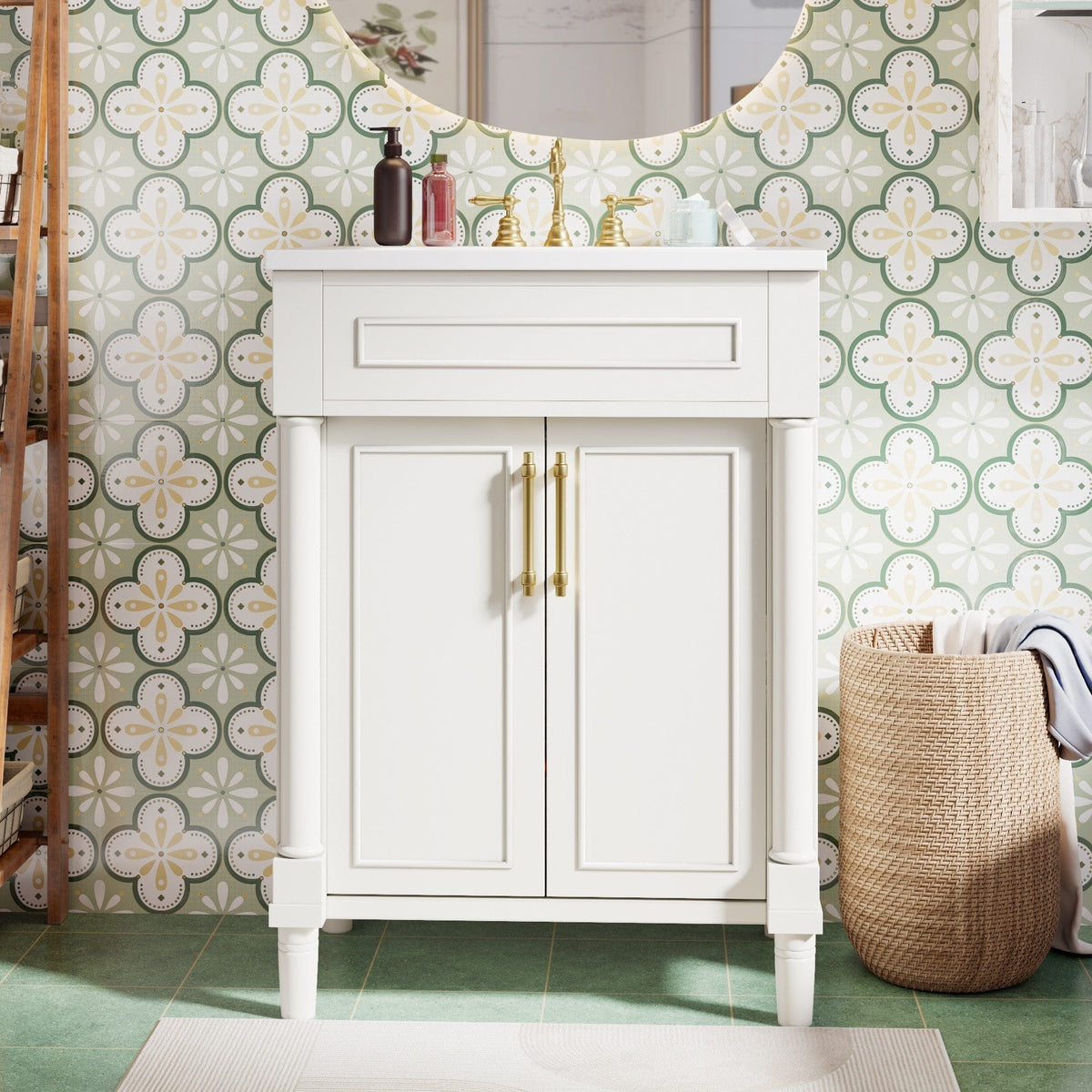 Boyel Living - 24 Inch Modern Bathroom Vanity with Integrated Ceramic Sink and Double Doors - White