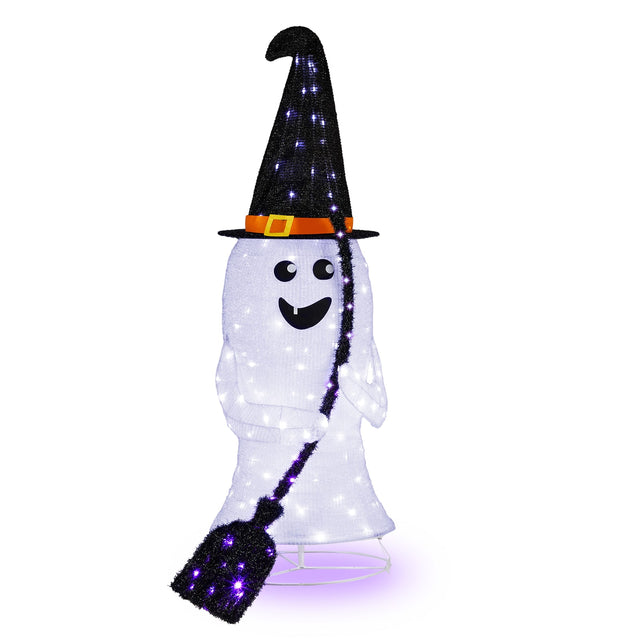 Front. Sunoyar - 4FT White Telescoping Ghost Broom Halloween Decoration with 100 White + 35 UV LEDs, 4.5V 3.6W US Plug - Whtie.