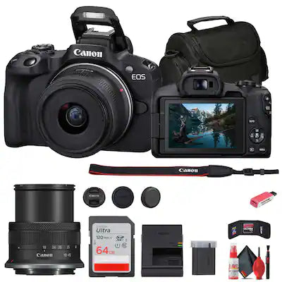 Canon - EOS R50 Mirrorless Camera with 18-45mm Lens + 64GB Card + Bag + More