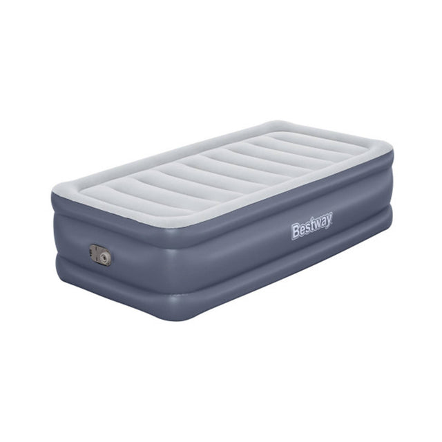 Front. Bestway - Bestway Tritech Air Mattress Inflatable Twin-Sized Bed with Built-In AC Pump - Gray.