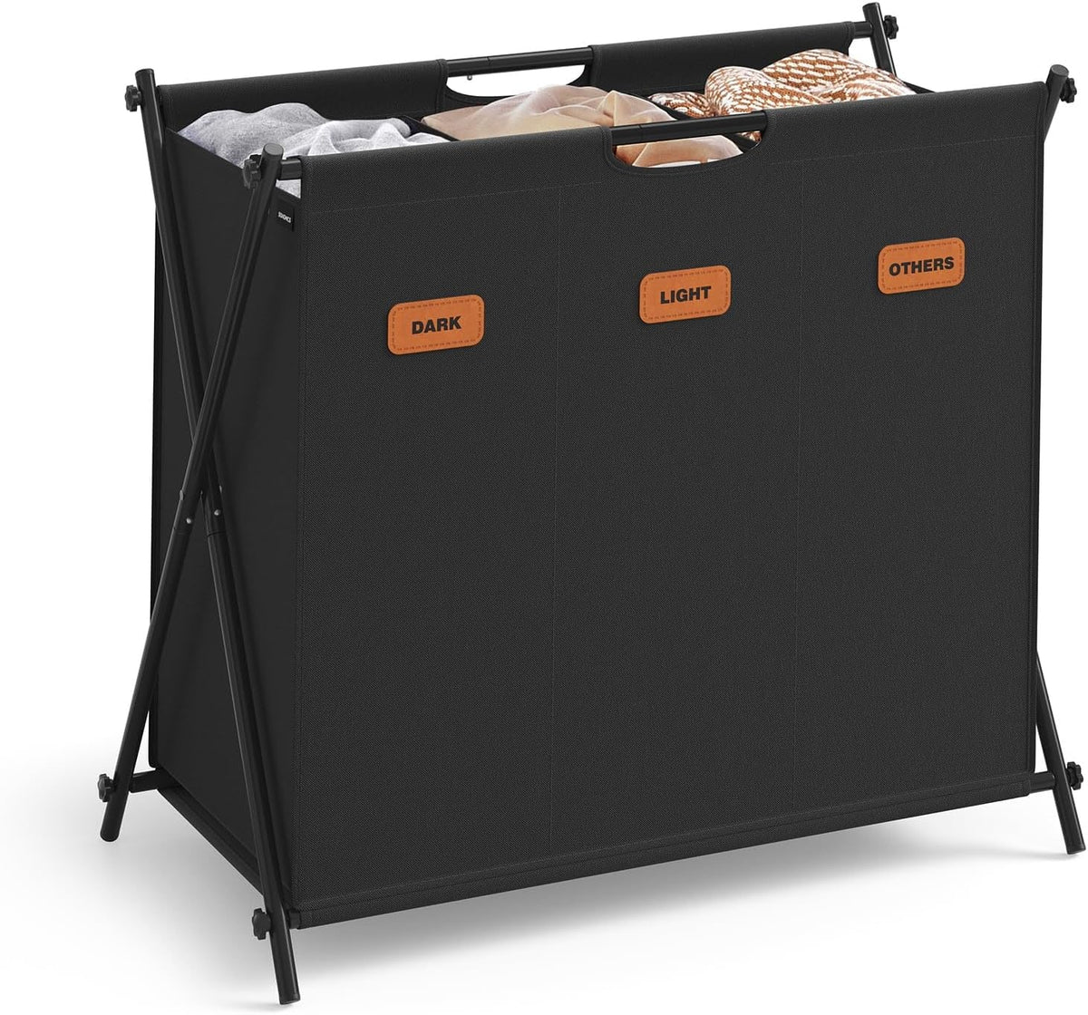 Songmics Home - 35.7-Gallon Laundry Sorter with 3 Sections Customizable Labels in Ink - Black