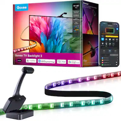 Govee - TV Backlight 3 with Dual 4MP Lens, 16.4ft RGBWIC LED Strip Lights Sync to Screen for 75-85 inch TVs