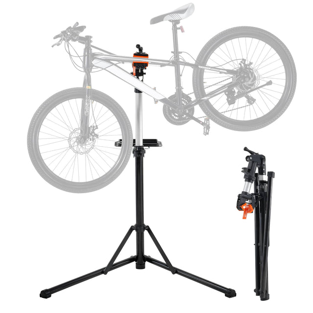 Front. VEVOR - Bike Repair Stand, 66 lbs Heavy-duty Aluminum Bicycle Repair Stand, Adjustable Height Bike Maintenance Workstand - Black and silver.