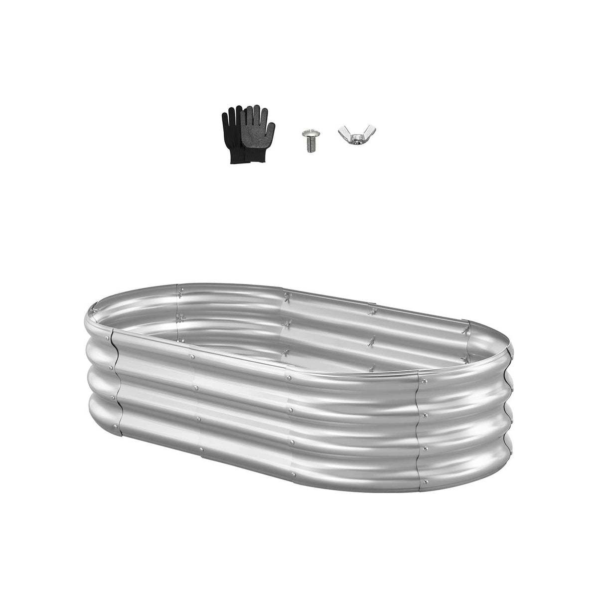 VEVOR - Metal Raised Garden Bed, 4 x 2 x 1 ft Oval Outdoor Galvanized Planter Garden Box, Open Bottom Design - Silver