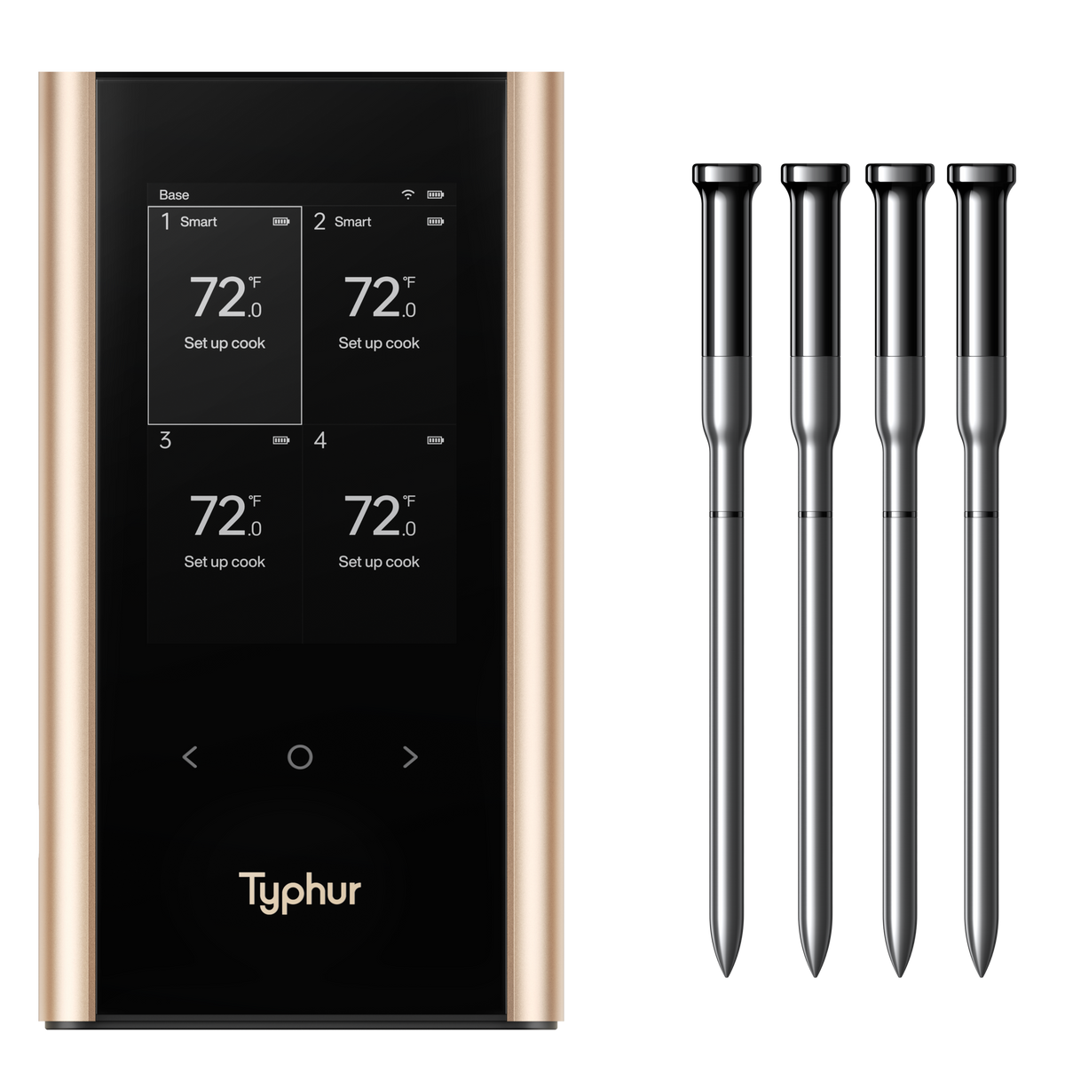 Typhur - Sync Gold Quad Smart Wireless Meat Thermometer, 3000 FT Sub-1G Enhanced Signal, WiFi Unlimited Range, 6 Sensor Probe - Black/Gold