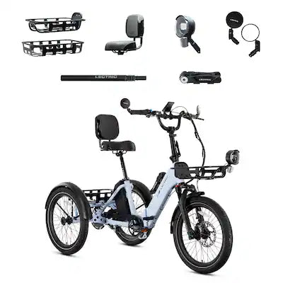 Lectric eBikes - XP Trike2 750 Foldable Long-Range eBike (Max 70mi/17mph) + Cargo Package/Support Seat/Seat Post/Headlight/Mirrors/Lock