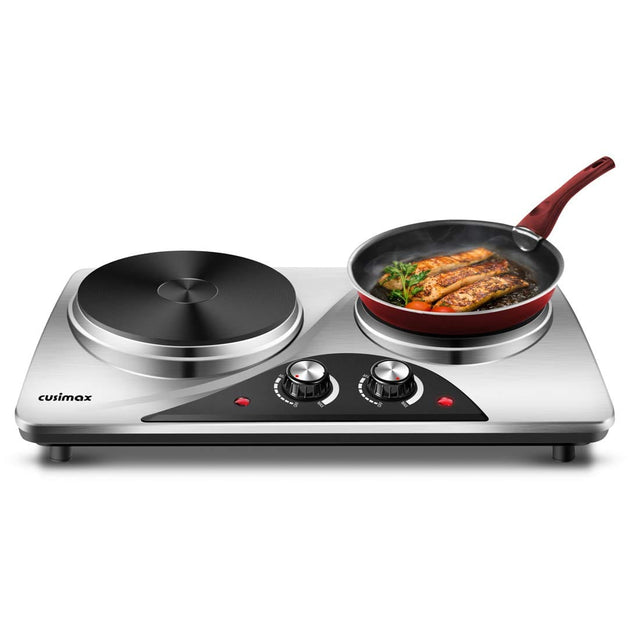 Front. Cusimax - Double Cast Iron Burners 1800W Electric Hot Plate Portable  Cooktop Heat Up in Seconds For Types Cookwares - Silver.